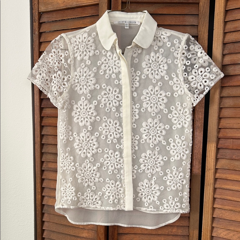 Elegant Cream Floral Lace Sheer Top